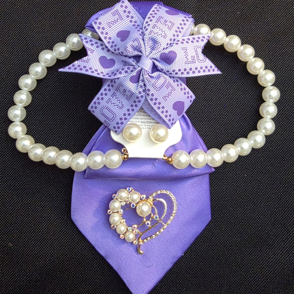 Elegant Pearl Necktie Necklace Jewelry Set with Purple Accents